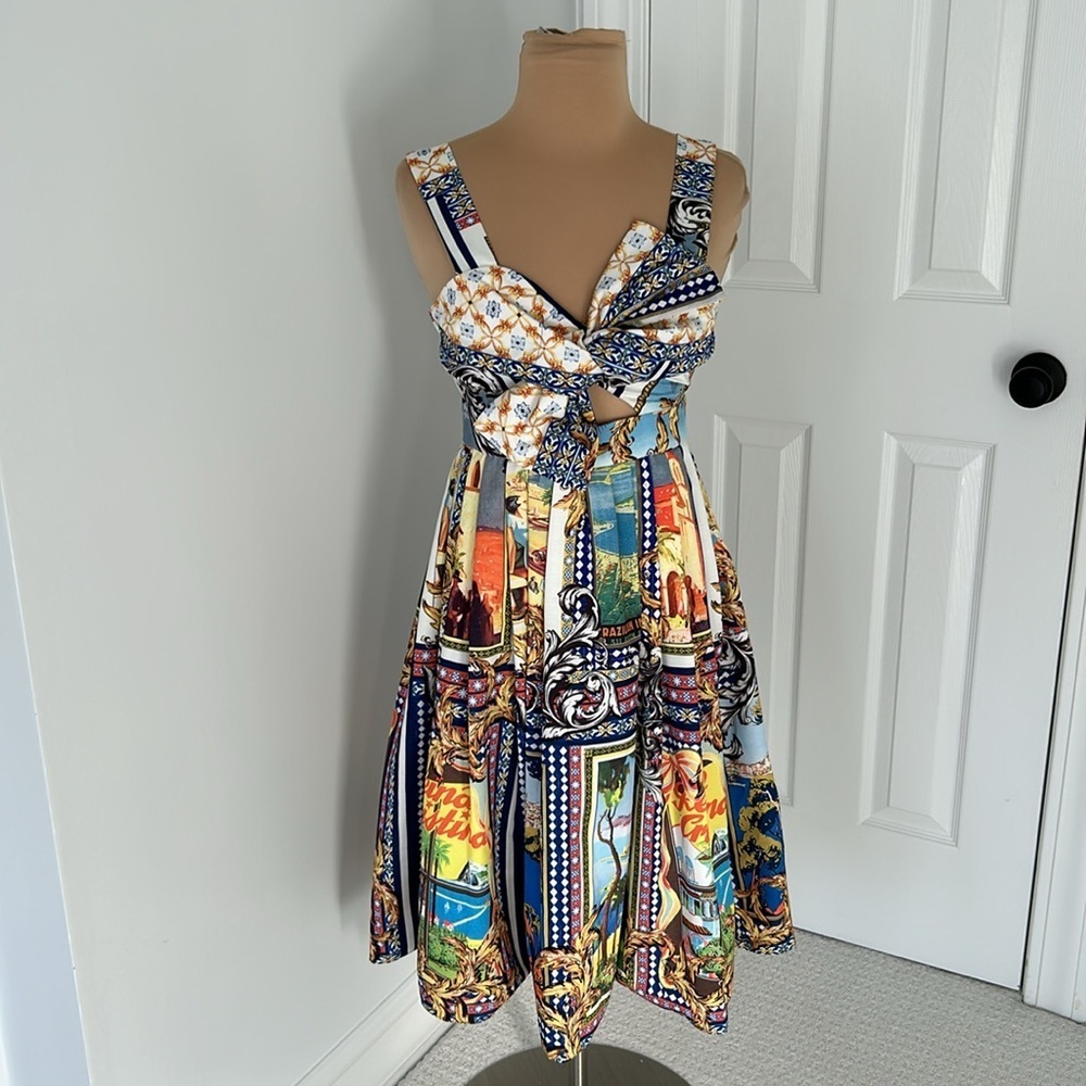 Multicolor Printed Tie-Front Sundress - Picture 3 of 13